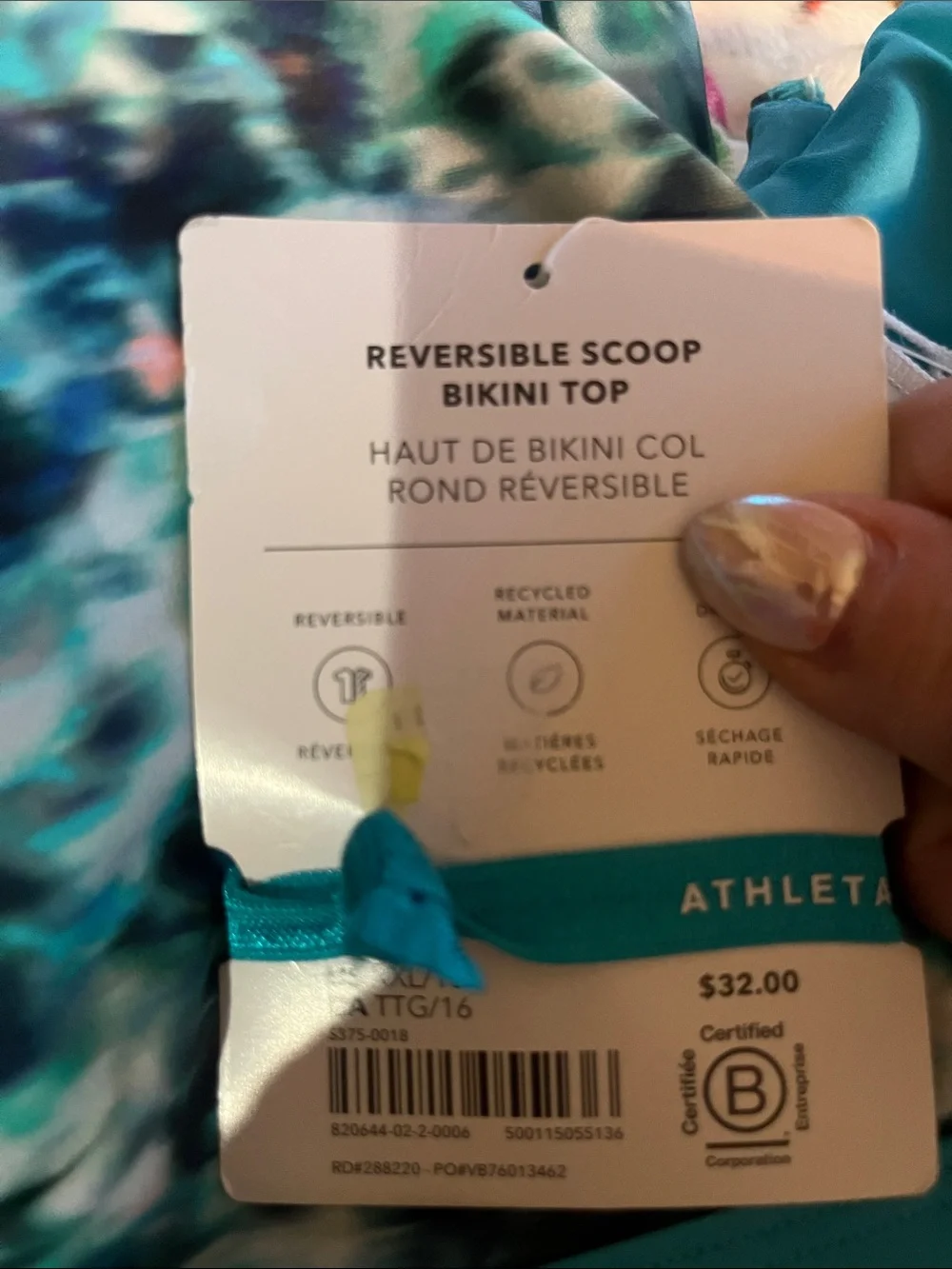 NWT-Athleta GIRL Reversible Scoop Bikini Top, XXL/16